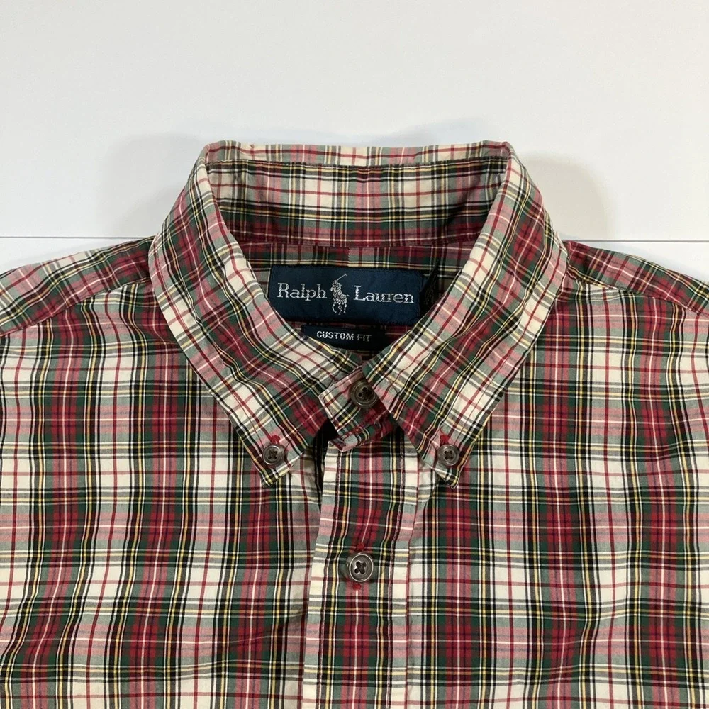 Polo Ralph Lauren Shirt Mens Medium M Custom Fit Plaid Button Down Long‎ Sleeve